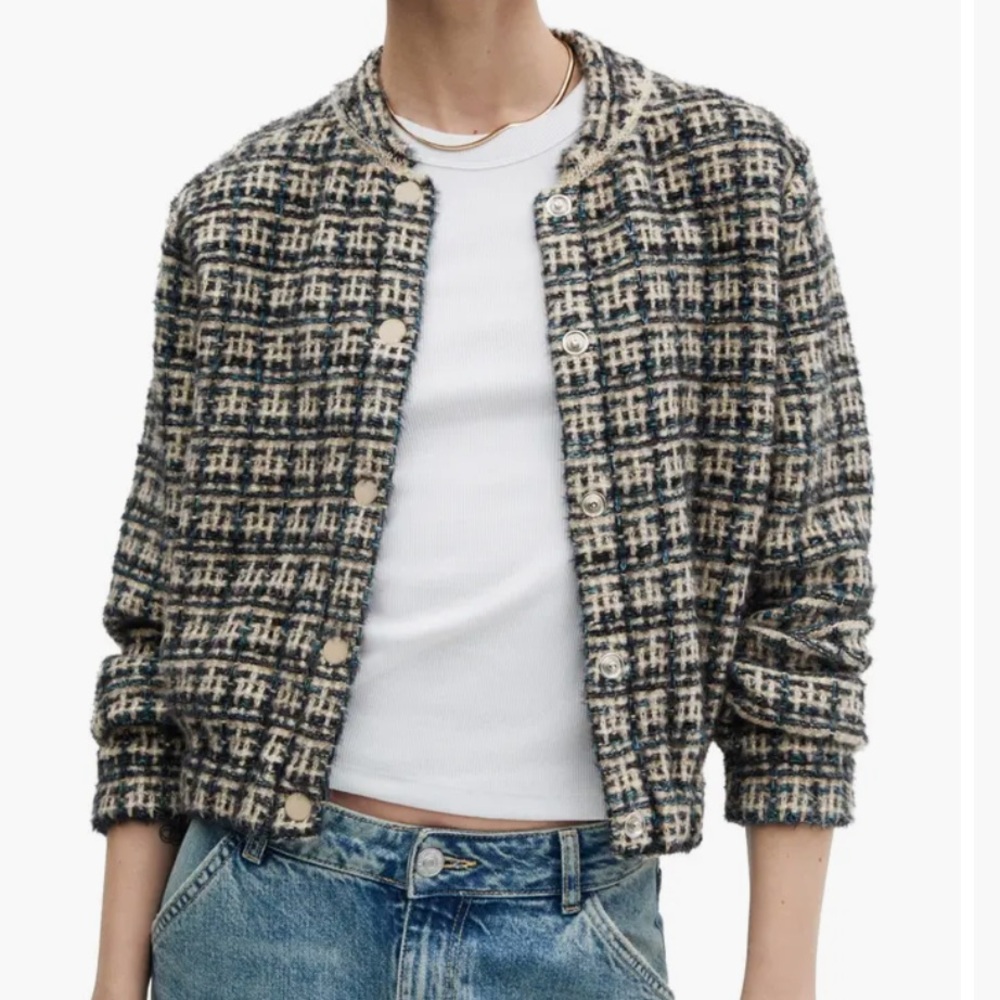 Mango knit boucle metallic bomber cardigan VGUC